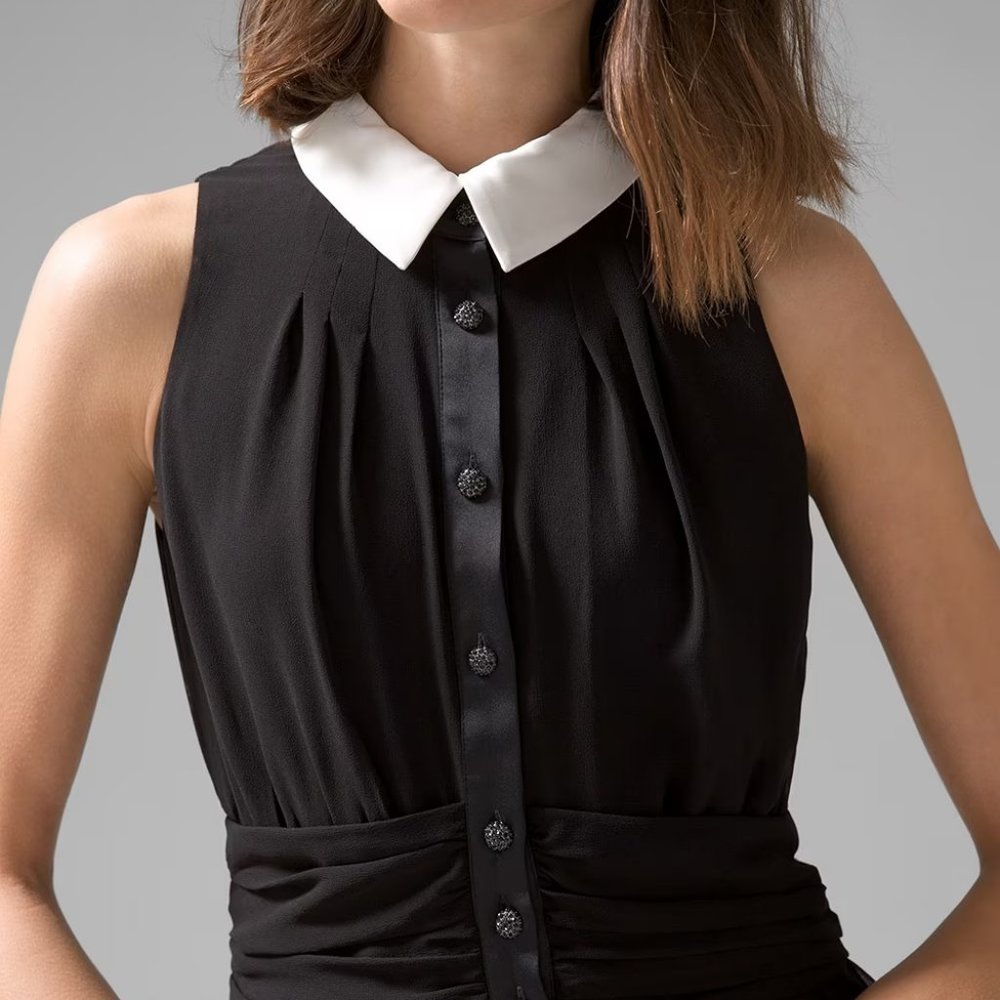 nwt white house black market contrast chiffon smocked dress 0 2 4 6 - Picture 3 of 3